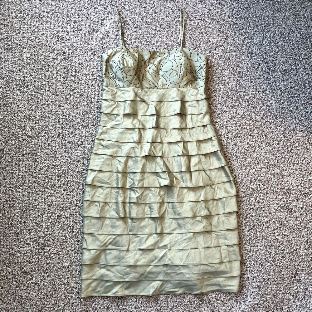 Jessica Howard Green Strappy Dress Size 8 Layered Ruffle Beaded Embroidered Y2K